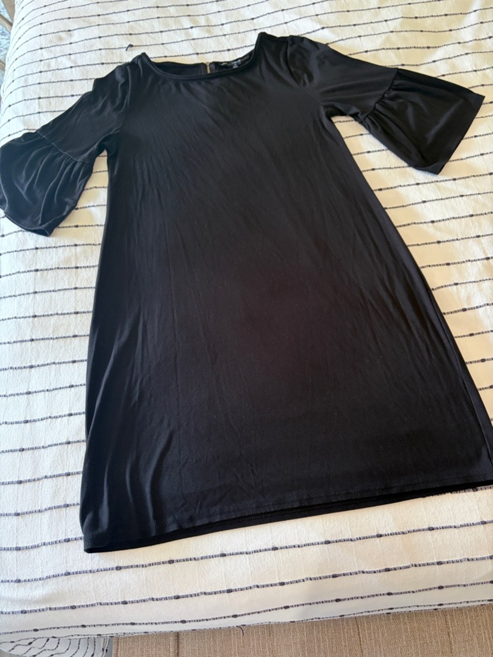 White House Black Market Black Crewneck dress with bell sleeves.